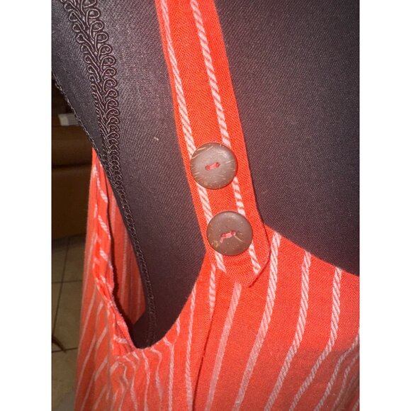 Kaktus XXL Coral White Striped Bib Overall Handkerchief Hem Sleeveless Dress - Picture 9 of 11